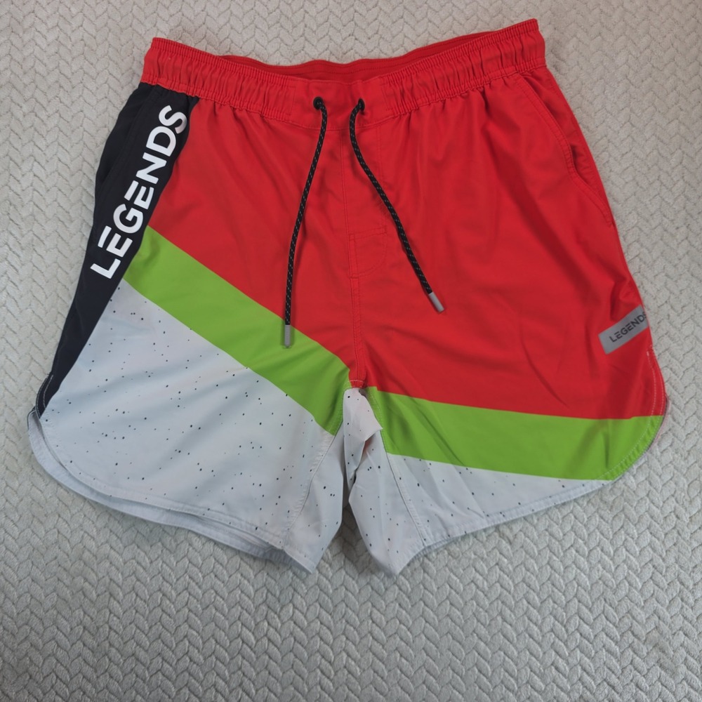 Legends Luka Shorts Mens Large Red Green Colorblock 7 Inch Inseam Athletic Gym